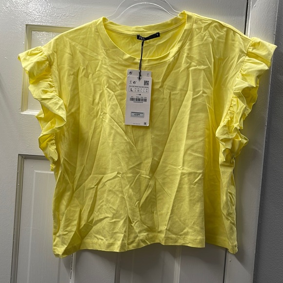 Zara Tops Zara Yellow Shirt With Side Sleeve Ruffles Poshmark